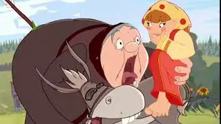 бабка орет что ей в жопу стрела прилетела а ее внучка смеетца чертовка