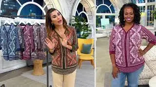 Belle by Kim Gravel Zip-Front Mixed Media Print Top on QVC