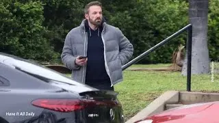 Ben Affleck gets into car trouble as he attempts to get his Mercedes out of a tight parking spot