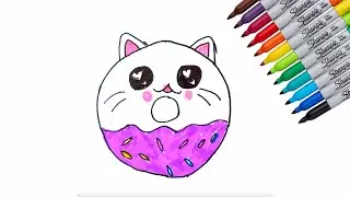 Как нарисовать Котика-Пончика фломастерами. How to draw Donut Cat with markers.