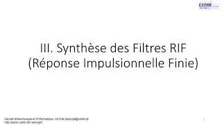 Synthèse des Filtres RIF 1 : Gabarit d'un filtre et Phénomène de Gibbs