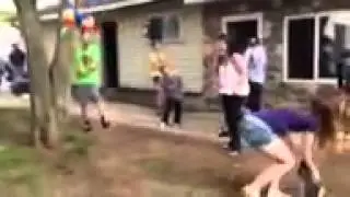 Girl hits dog with piñata stick