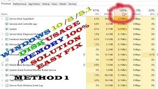 Fix 100% Disk usage on Windows 10 Task manager| MEMORY 100% in win 10 win 8 solution Method 1