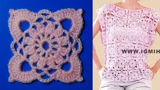 Топ из квадратных мотивов крючком. (лёгкий уровень сложности).
