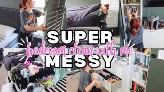SUPER MESSY BEDROOM CLEAN WITH ME |  CLEANING MOTIVATION | MESSY TO MINIMAL | complete disaster