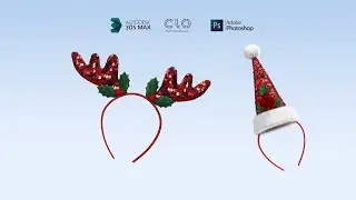 Making baby's christmas headband 3d model  |  3ds max  |  clo3d  |  Photoshop  |  timelapse