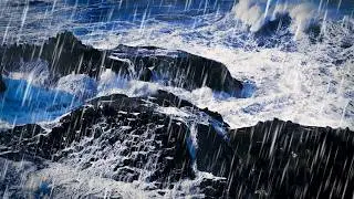 Thunderstorm & Large Crashing Waves | Waves + Thunder + Rain Sounds for Sleeping
