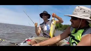Increible aventura de pesca con caña desde un bote pequeño!