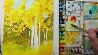 水彩畫秋日風景How to paint autumn woods with watercolor 
