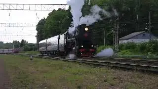 Паровоз Л-3095 с пригородным поездом отправляется со ст.  Ройка до ст. Мыза 01.07.2023 г.