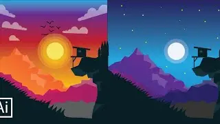 #artworkinillustrator tutorial. adobe #illustrator tutorial.day and night.#speedart