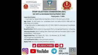SSC MTS & Havaldar Recruitment 2023. 10 base 11409 posts