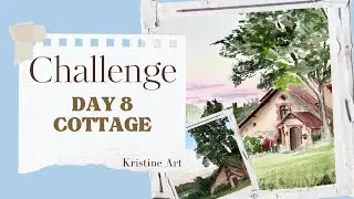 Landscape Challenge Day 8 🌳 FULL TUTORIAL 🌳 Cottage watercolor painting