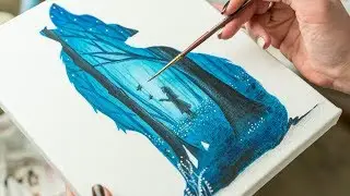 Multiple exposure of Wolf, Forest and the Small Girl - Acrylic painting  / Silhouette Art