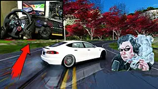 TESLA Drift with NO HANDBRAKE w steering wheel - Assetto Corsa