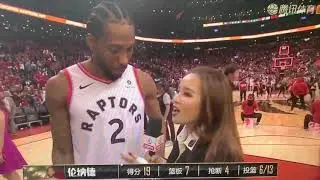 Kawhi Leonard shows off his Mandarin after playoff win