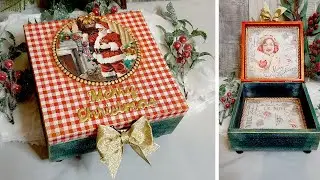 Santa Claus Christmas Decoupage🎄Decorated Box🎇 #christmas #decoupage #mixedmedia #homemade #santa