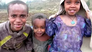 Naked feet village kids on the way to Asheten Mariam Monastery, Lalibela