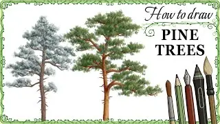 How to paint PINE TREES - Step by Step Art Tutorial