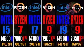 i5 14600K vs R7 7800X3D vs i7 14700K vs R9 7900X3D vs i9 14900K vs R9 7950X3D || PC GAMES TEST ||