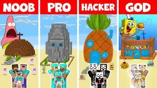 Minecraft FAMILY SPONGEBOB HOUSE BUILD CHALLENGE - NOOB vs PRO vs HACKER vs GOD / Animation