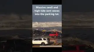 Rogue Wave Crashing Into Morro Rock Parking Lot #surfing #surf #roguewave #bigwaves