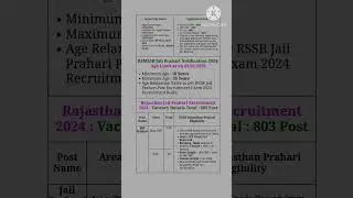 Rajasthan jail prahari vacancy 2024🔥 | full notification