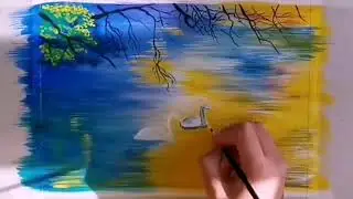 Рисуем лебедей на озере