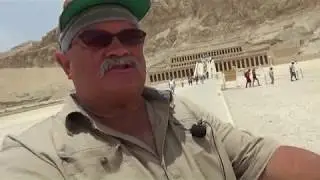 Climbing up the Al-Deir Al-Bahari Temple near Luxor, Egypt