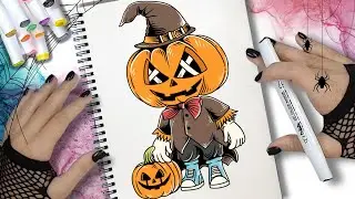 🖤🧡 CÓMO DIBUJAR UN MONSTRUO CON CABEZA DE CALABAZA - DIBUJO DE HALLOWEEN