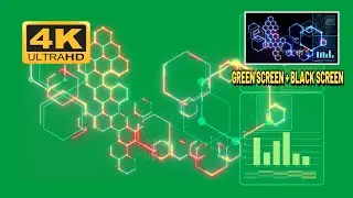 HUD green screen futurista con hexágonos + black screen - Chroma key HUD with hexagons black screen