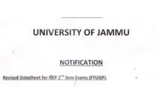 UNIVERSITY OF JAMMU Notification Datesheet for NEP 2nd Semester 2023 (FYUGPL)