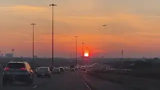 Highway 401 Westbound With Sunset Toronto