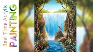 Painting a Misty Waterfall Garden in Real Time with Acrylics!
