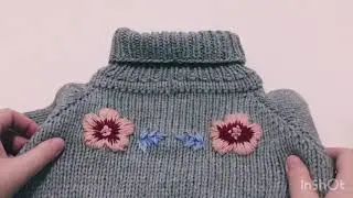 Вышиваем цветок на вязаном свитере/  Embroider a flower on a knitted sweater