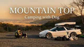Solo HONDA NSX camping with dog.Magnificent japan city from top mount.Nature ASMR. Relaxing healing.