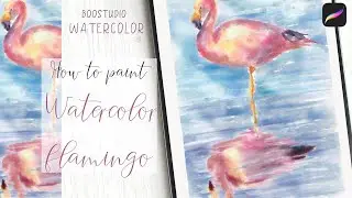 How to paint watercolor illustration of flamingo in Procreate - digital tutorial on iPad + sketch