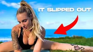 DEEP Stretching in TIGHT Gym Clothes By The Beach