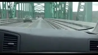 Driving across Seal Island Bridge on Cape Breton Island, Nova Scotia, Canada