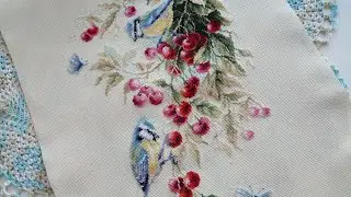 Синички и вишня, арт130-021,готовая работа.