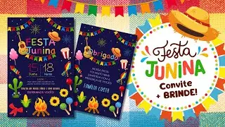 Convite Digital Festa Junina: Azul com Colorido + Brinde Especial!