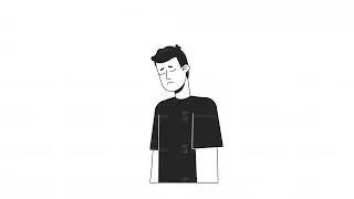 Pensive male sighing heavily bw outline 2D character animation