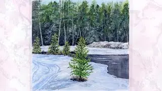 Рисование зимы, снега, елей.