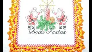Pano De Prato (guardanapo) Estampa De Natal! Com Bico De Crochê!!!