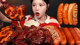 Barbecue Chicken with Frank Sausages Mukbang ASMR