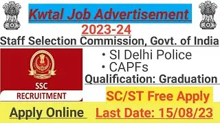 Tripura Job | SSC SI & CAPFs Recruitment | 1876 Posts | Graduate Vacancy 2023