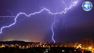 Huge Thunderstorm And Lightning With background Rain