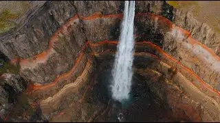 Hengifoss Waterfall in Iceland Footage Video in HD 4K