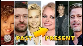 Celebrities Then and Now with Their Younger Selves (Justin, Pamela, Brad)
