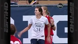 New Mexico elizabeth lambert pulls down byu's player in a soccer game
